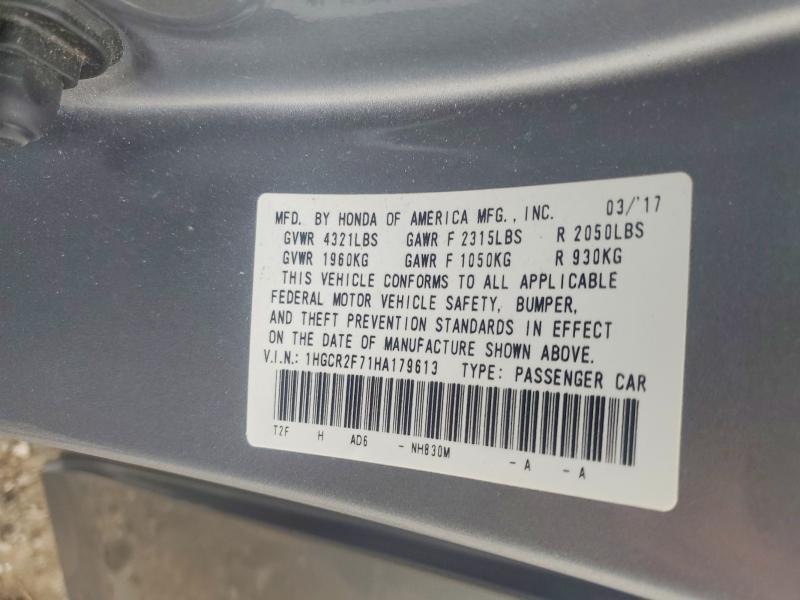 2017 Honda Accord მანქანა იყიდება აუქციონზე, vin: 1HGCR2F71HA179613, აუქციონის ნომერი: 62535616