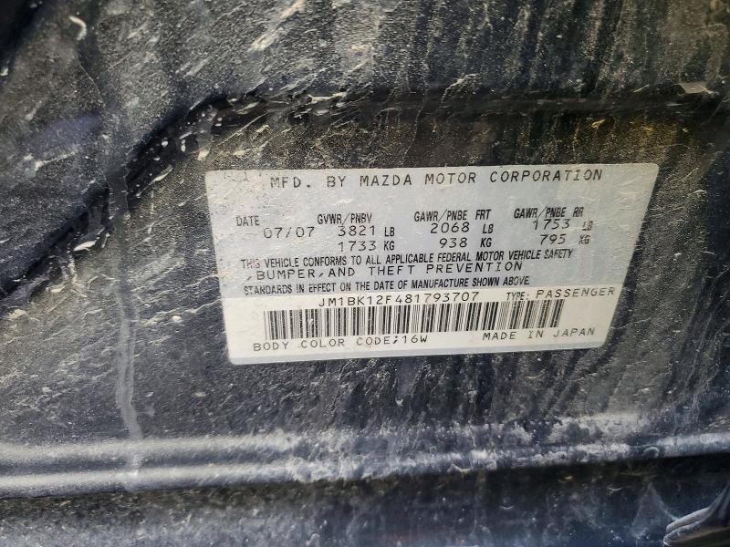 2008 Mazda 3 მანქანა იყიდება აუქციონზე, vin: JM1BK12F481793707, აუქციონის ნომერი: 60427766