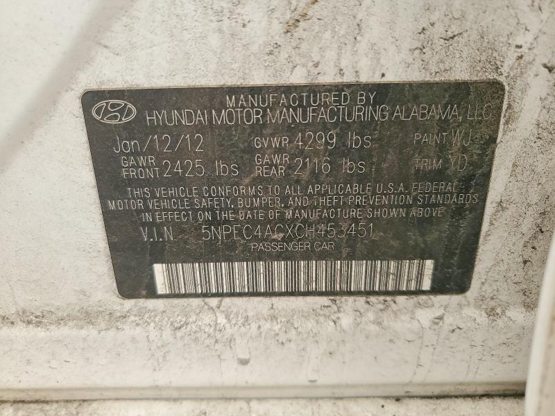 Aukcja sprzedaży 2012 Hyundai Sonata, vin: 5NPEC4ACXCH453451, numer aukcji: 59268426
