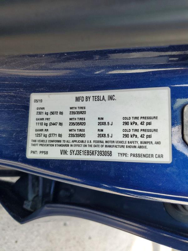Aukcja sprzedaży 2019 Tesla Model 3, vin: 5YJ3E1EB5KF393058, numer aukcji: 59818896