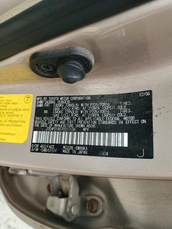 Aukcja sprzedaży 2007 Toyota Highlander, vin: JTEHP21A570211136, numer aukcji: 60715306
