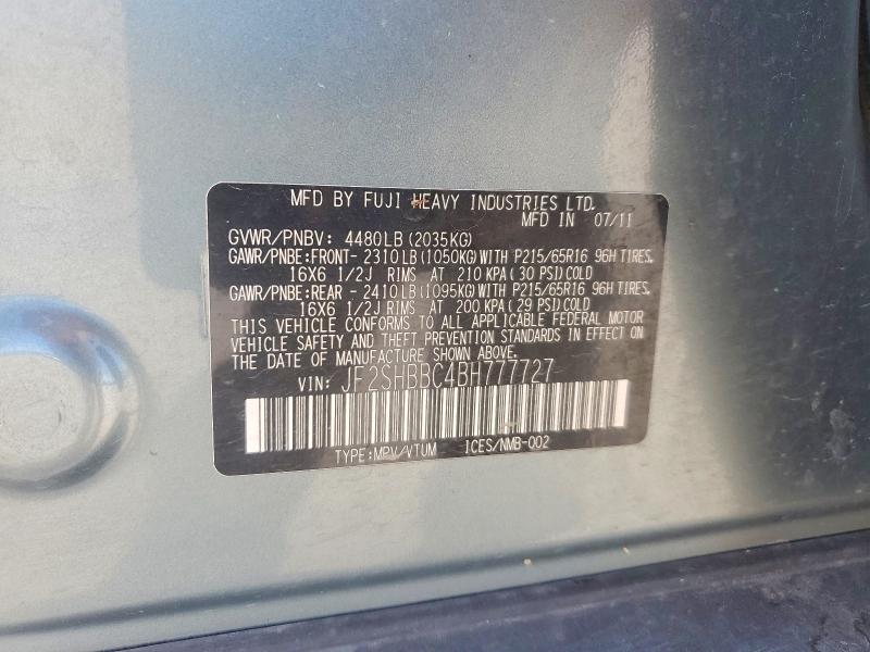 60082826 :رقم المزاد ، JF2SHBBC4BH777727 vin ، 2011 Subaru Forester مزاد بيع