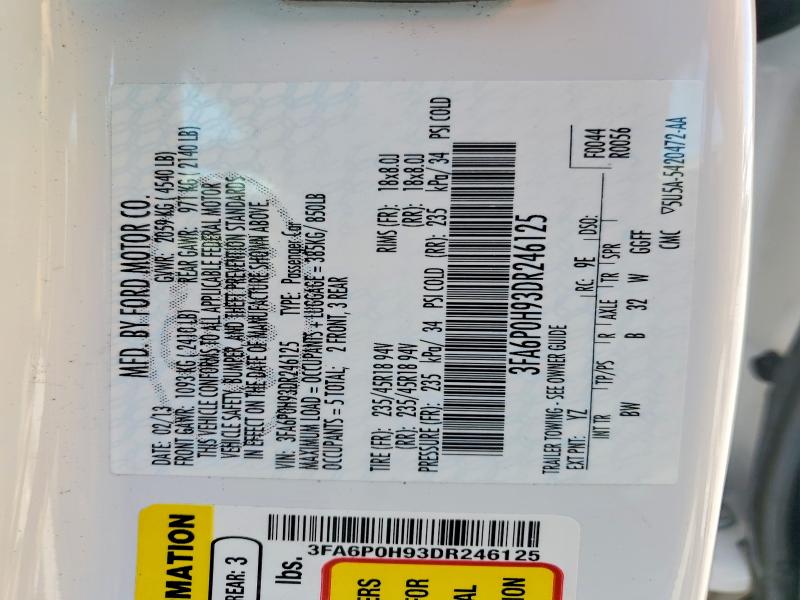 Aukcja sprzedaży 2013 Ford Fusion, vin: 3FA6P0H93DR246125, numer aukcji: 61944126