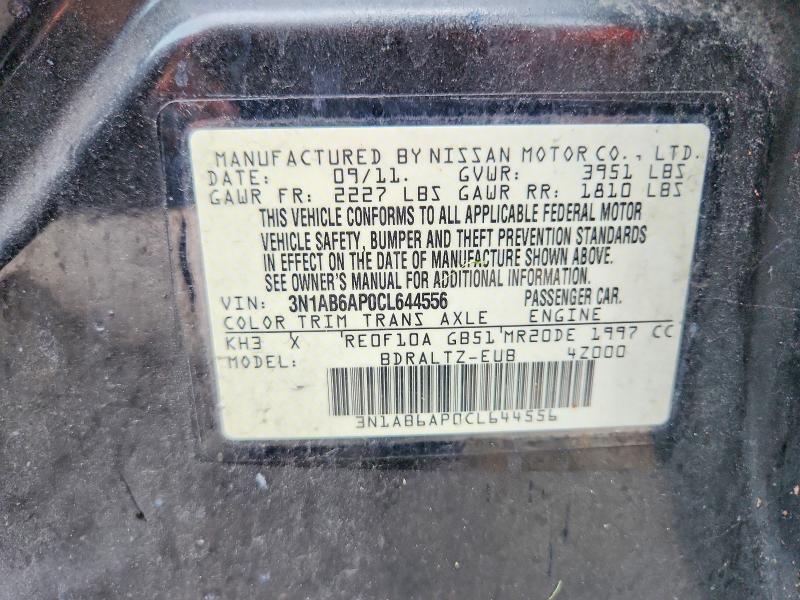 60049116 :رقم المزاد ، 3N1AB6AP0CL644556 vin ، 2012 Nissan Sentra مزاد بيع