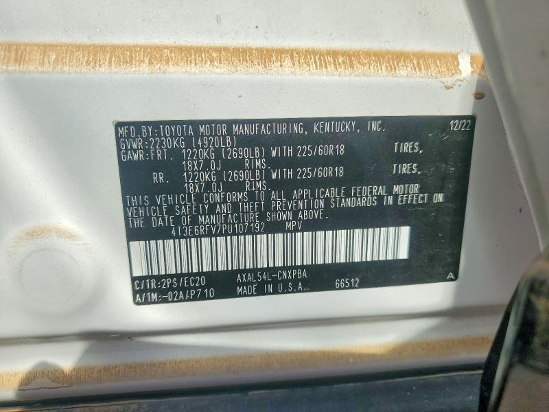 Aukcja sprzedaży 2023 Toyota Rav4, vin: 4T3E6RFV7PU107192, numer aukcji: 62494486