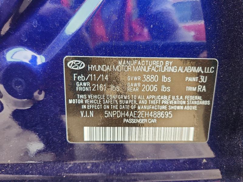 62417276 :رقم المزاد ، 5NPDH4AE2EH488695 vin ، 2014 Hyundai Elantra مزاد بيع