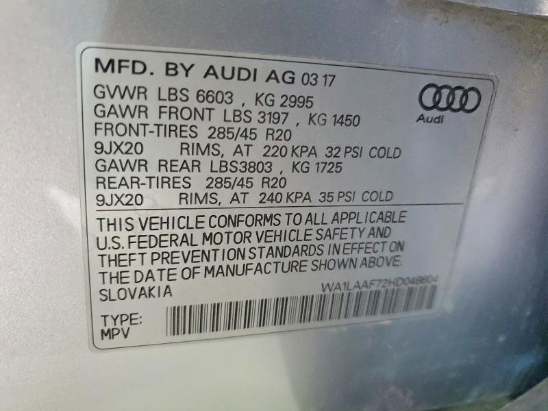 2017 Audi Q7 მანქანა იყიდება აუქციონზე, vin: WA1LAAF72HD048604, აუქციონის ნომერი: 62326666