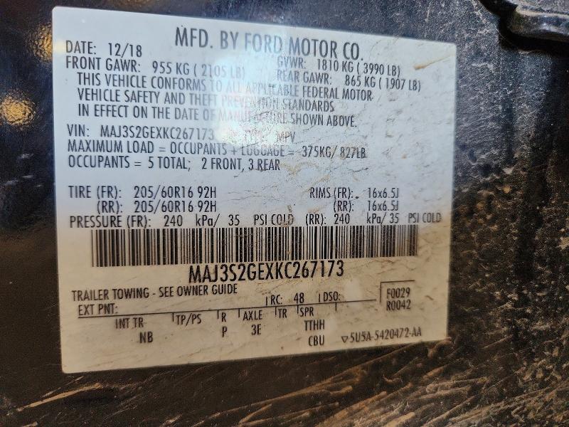 Aukcja sprzedaży 2019 Ford Ecosport, vin: MAJ3S2GEXKC267173, numer aukcji: 60547626