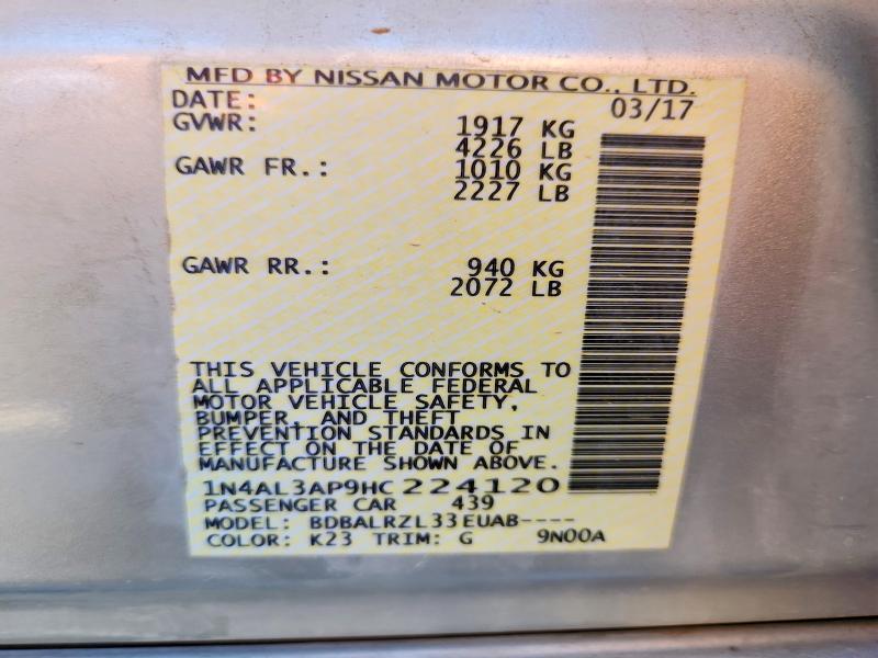Продажа на аукционе авто 2017 Nissan Altima, vin: 1N4AL3AP9HC224120, номер лота: 61756696