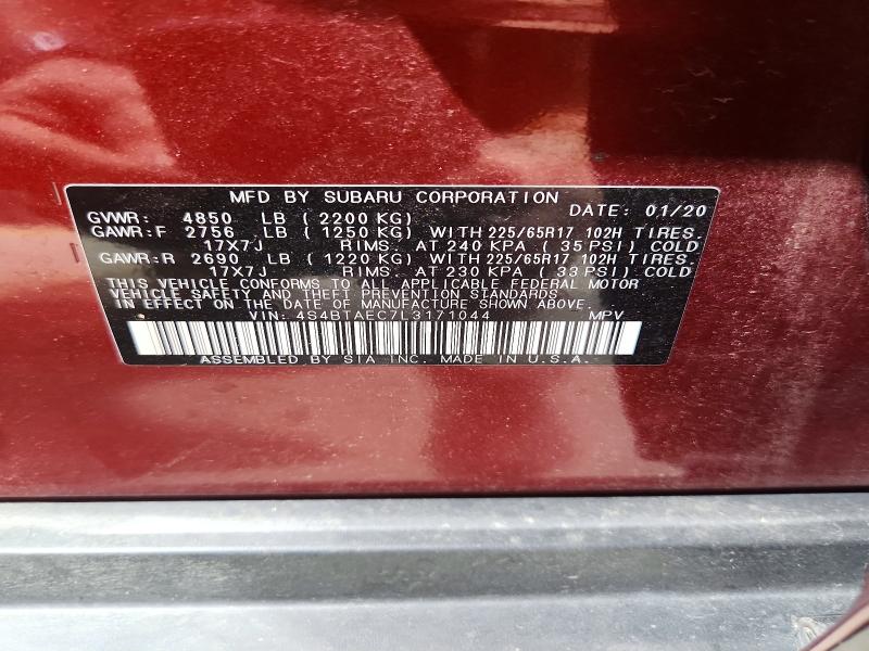 62806456 :رقم المزاد ، 4S4BTAEC7L3171044 vin ، 2020 Subaru Outback مزاد بيع