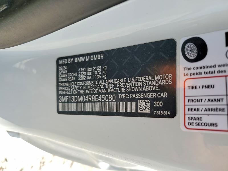 2024 Bmw M2 მანქანა იყიდება აუქციონზე, vin: 3MF13DM04R8E45080, აუქციონის ნომერი: 62123506