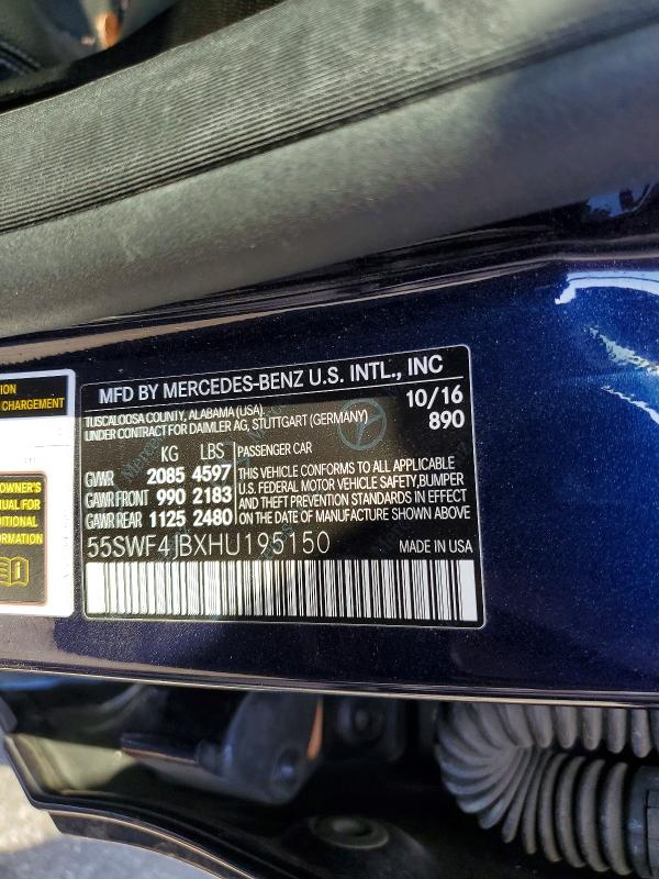 Продаж на аукціоні авто 2017 Mercedes-benz C, vin: 55SWF4JBXHU195150, номер лоту: 61176216