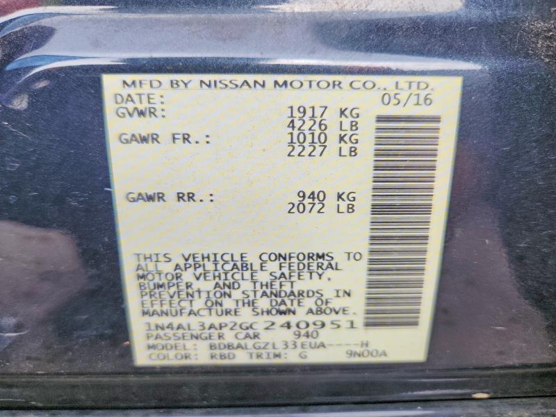 Продажа на аукционе авто 2016 Nissan Altima, vin: 1N4AL3AP2GC240951, номер лота: 61381296