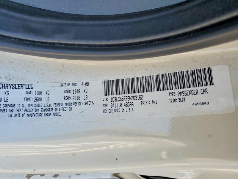 2008 Chrysler Sebring მანქანა იყიდება აუქციონზე, vin: 1C3LC55R78N263162, აუქციონის ნომერი: 62965096
