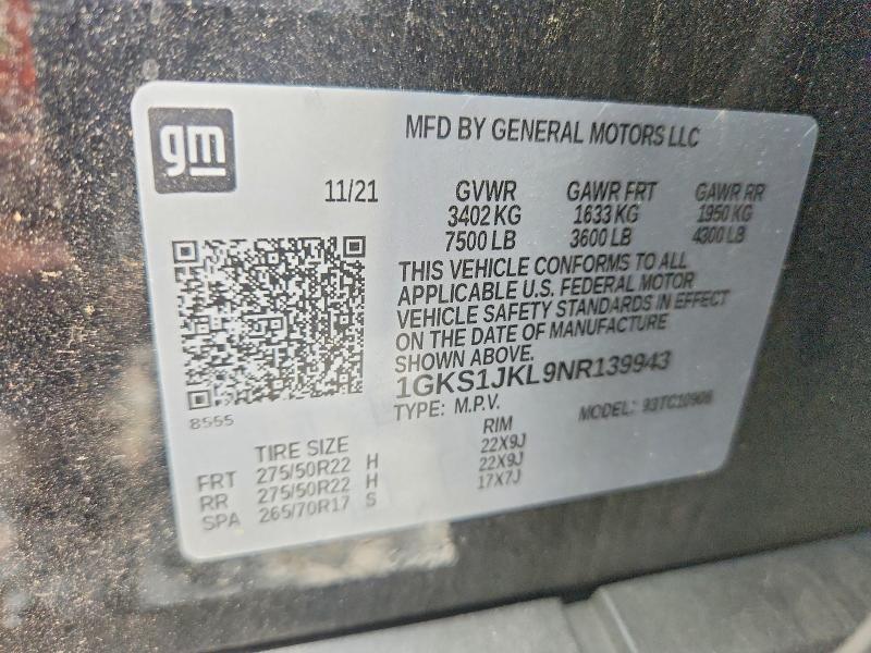 Aukcja sprzedaży 2022 Gmc Yukon Xl, vin: 1GKS1JKL9NR139943, numer aukcji: 61346026