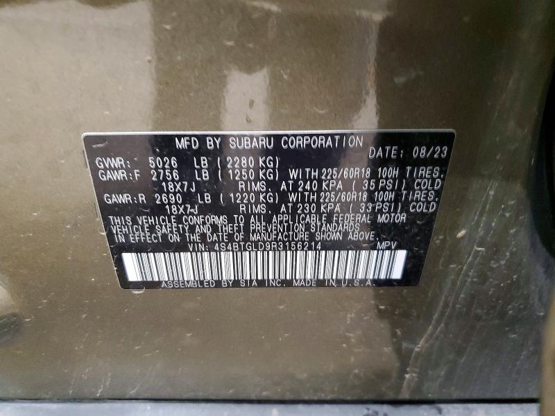 60064656 :رقم المزاد ، 4S4BTGLD9R3156214 vin ، 2024 Subaru Outback مزاد بيع