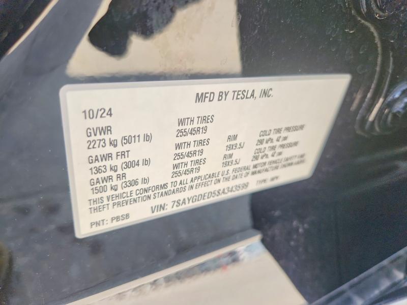 Aukcja sprzedaży 2025 Tesla Model  Y, vin: 7SAYGDED5SA343599, numer aukcji: 59772956
