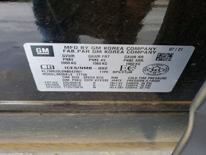 Auction sale of the 2022 Chevrolet Trailblazer, vin: KL79MUSL0NB042901, lot number: 61607836