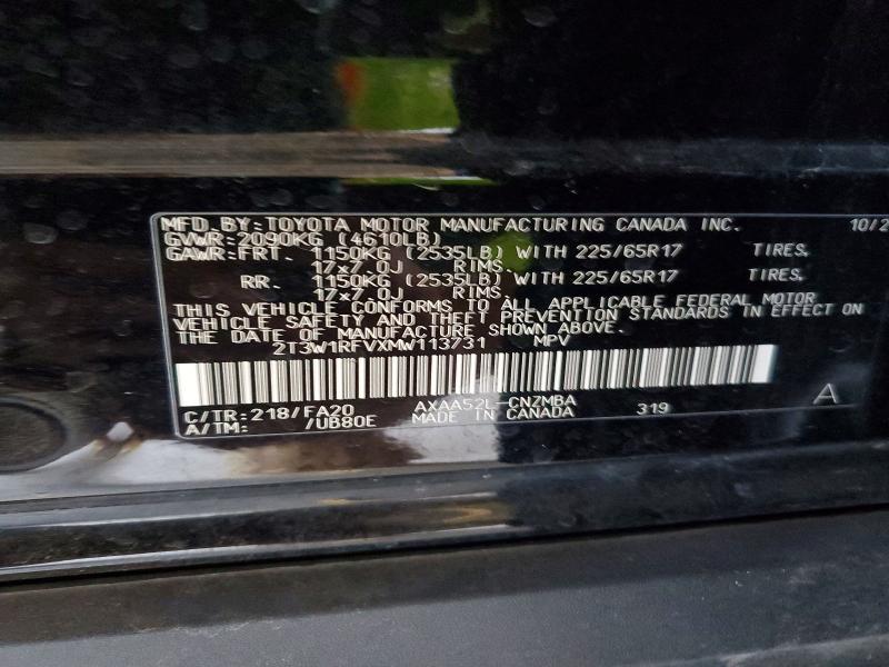61403246 :رقم المزاد ، 2T3W1RFVXMW113731 vin ، 2021 Toyota Rav4 مزاد بيع