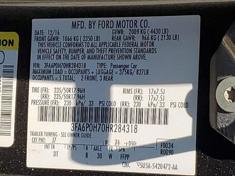 59189526 :رقم المزاد ، 3FA6P0H70HR284318 vin ، 2017 Ford Fusion مزاد بيع
