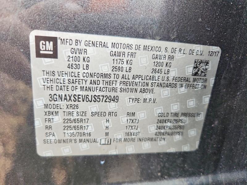 2018 Chevrolet Equinox მანქანა იყიდება აუქციონზე, vin: 3GNAXSEV6JS572949, აუქციონის ნომერი: 60667726