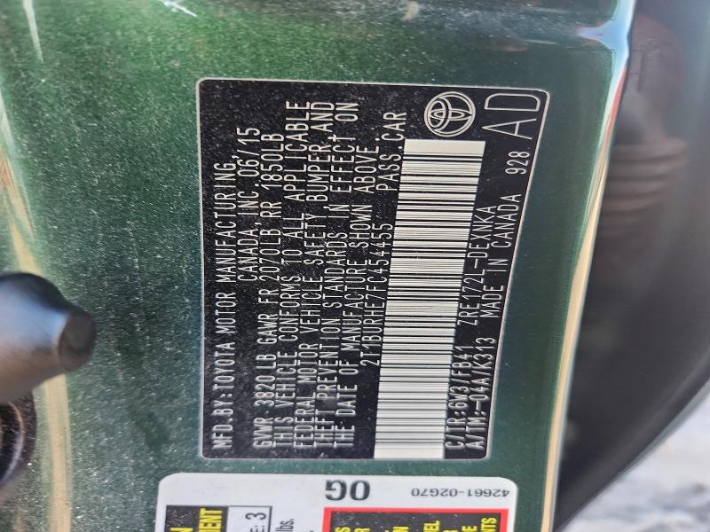 61576316 :رقم المزاد ، 2T1BURHE7FC454455 vin ، 2015 Toyota Corolla مزاد بيع
