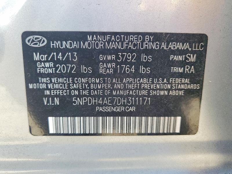 2013 Hyundai Elantra მანქანა იყიდება აუქციონზე, vin: 5NPDH4AE7DH311171, აუქციონის ნომერი: 61421716