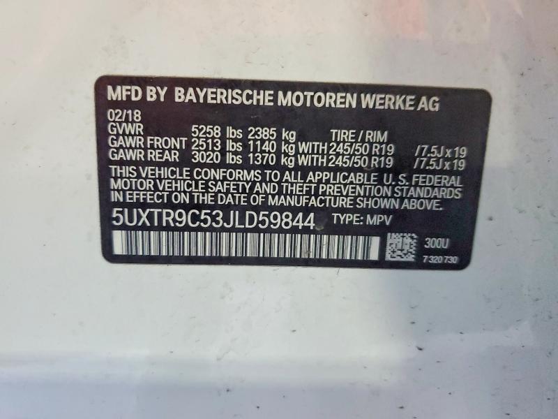 2018 Bmw X3 მანქანა იყიდება აუქციონზე, vin: 5UXTR9C53JLD59844, აუქციონის ნომერი: 59650126