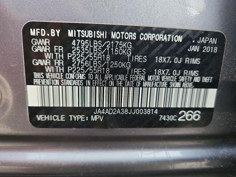 Aukcja sprzedaży 2018 Mitsubishi Outlander, vin: JA4AD2A38JJ003814, numer aukcji: 61196196