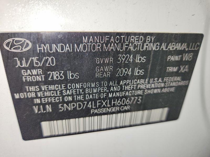63421176 :رقم المزاد ، 5NPD74LFXLH606773 vin ، 2020 Hyundai Elantra مزاد بيع