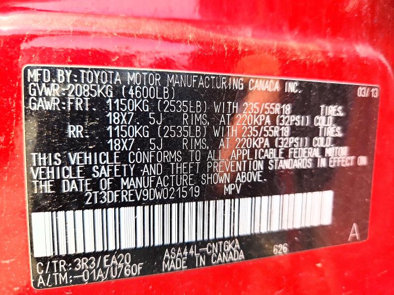 Aukcja sprzedaży 2013 Toyota Rav4, vin: 2T3DFREV9DW021519, numer aukcji: 61596146
