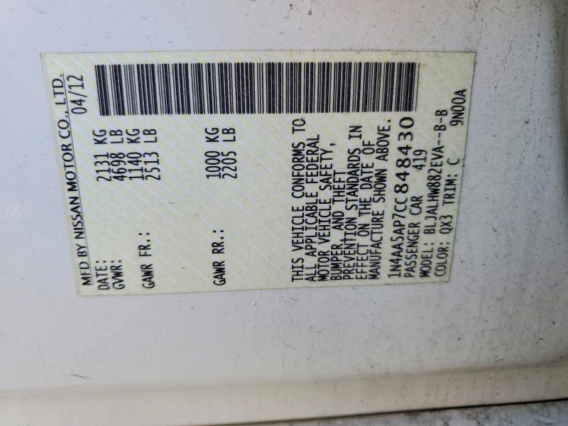 Aukcja sprzedaży 2012 Nissan Maxima, vin: 1N4AA5AP7CC848430, numer aukcji: 85611755