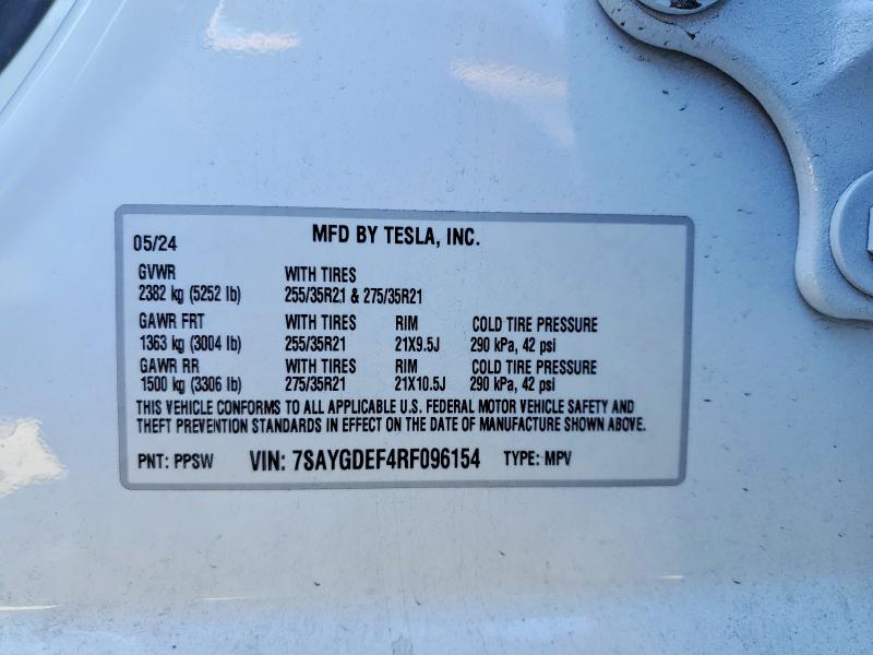 2024 Tesla Model Y მანქანა იყიდება აუქციონზე, vin: 7SAYGDEF4RF096154, აუქციონის ნომერი: 61069106