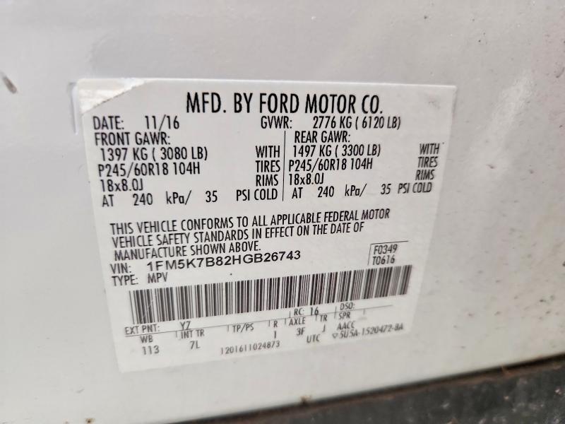 Aukcja sprzedaży 2017 Ford Explorer, vin: 1FM5K7B82HGB26743, numer aukcji: 59543256