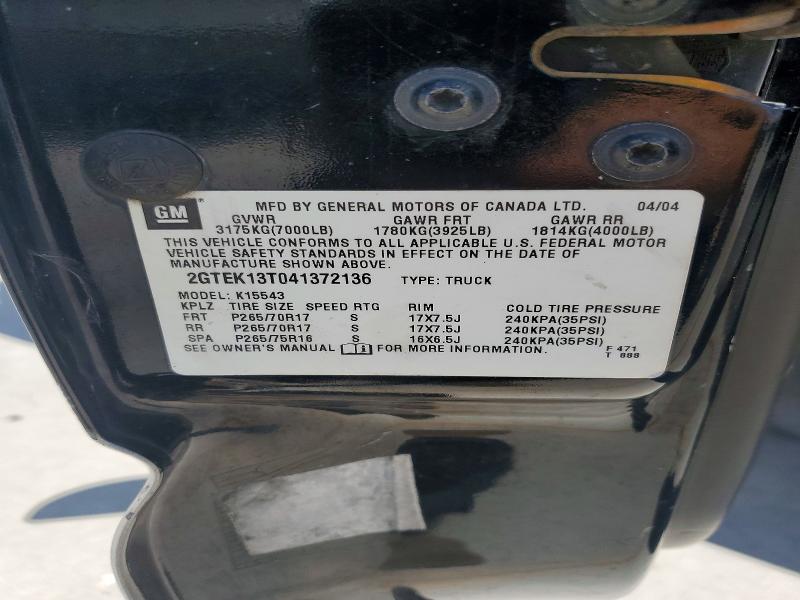 Aukcja sprzedaży 2004 Gmc New Sierra, vin: 2GTEK13T041372136, numer aukcji: 61378386
