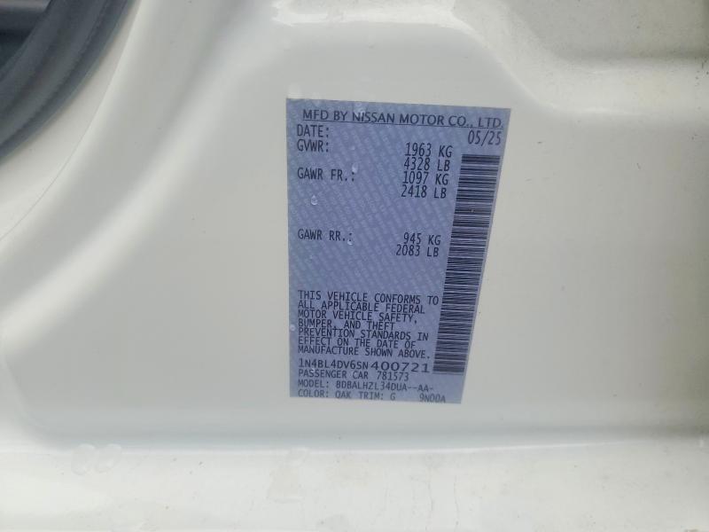 Продаж на аукціоні авто 2025 Nissan Altima, vin: 1N4BL4DV6SN400721, номер лоту: 62651876