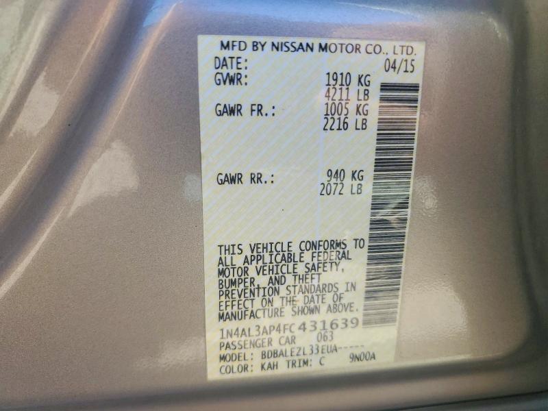 63016426 :رقم المزاد ، 1N4AL3AP4FC431639 vin ، 2015 Nissan Altima مزاد بيع