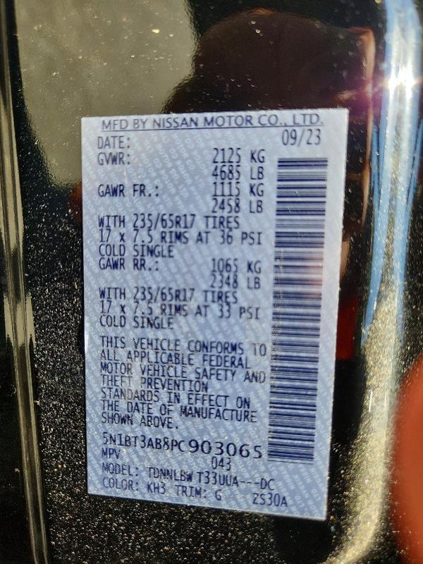 59795456 :رقم المزاد ، 5N1BT3AB8PC903065 vin ، 2023 Nissan Rogue مزاد بيع