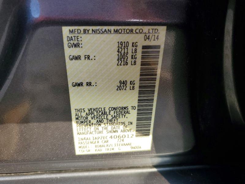 Aukcja sprzedaży 2014 Nissan Altima, vin: 1N4AL3AP2EC406012, numer aukcji: 62203906