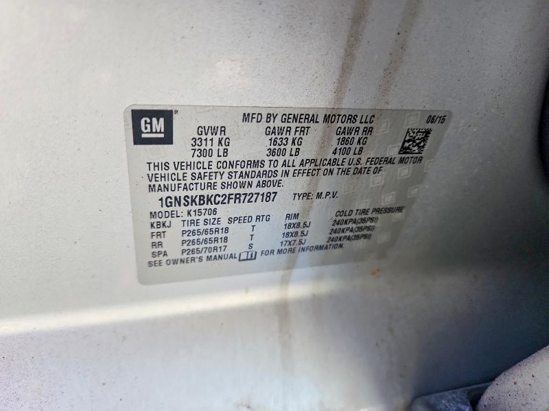 63481986 :رقم المزاد ، 1GNSKBKC2FR727187 vin ، 2015 Chevrolet Tahoe مزاد بيع