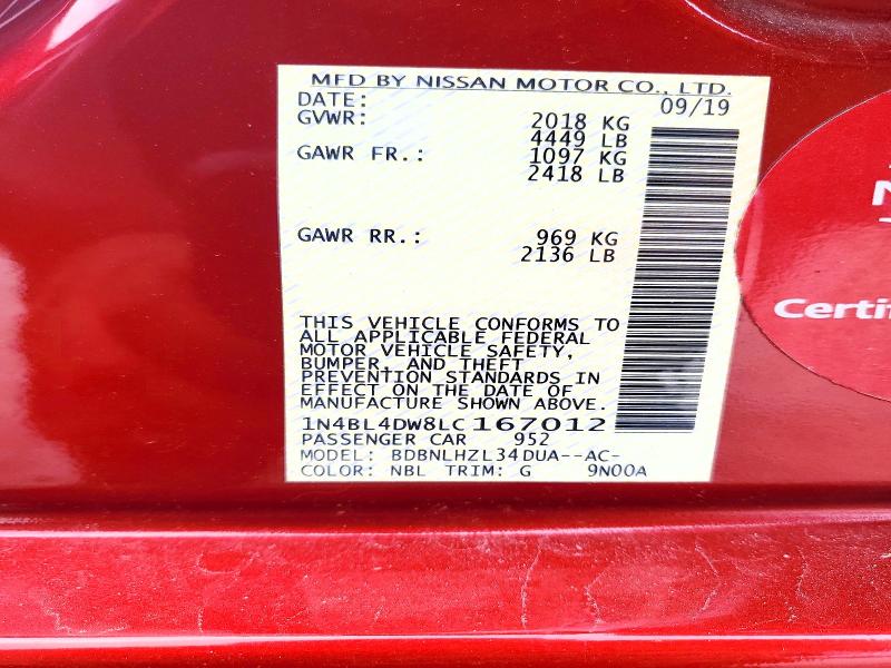 2020 Nissan Altima მანქანა იყიდება აუქციონზე, vin: 1N4BL4DW8LC167012, აუქციონის ნომერი: 60034876