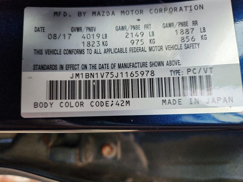 2018 Mazda 3 მანქანა იყიდება აუქციონზე, vin: JM1BN1V75J1165978, აუქციონის ნომერი: 57926556