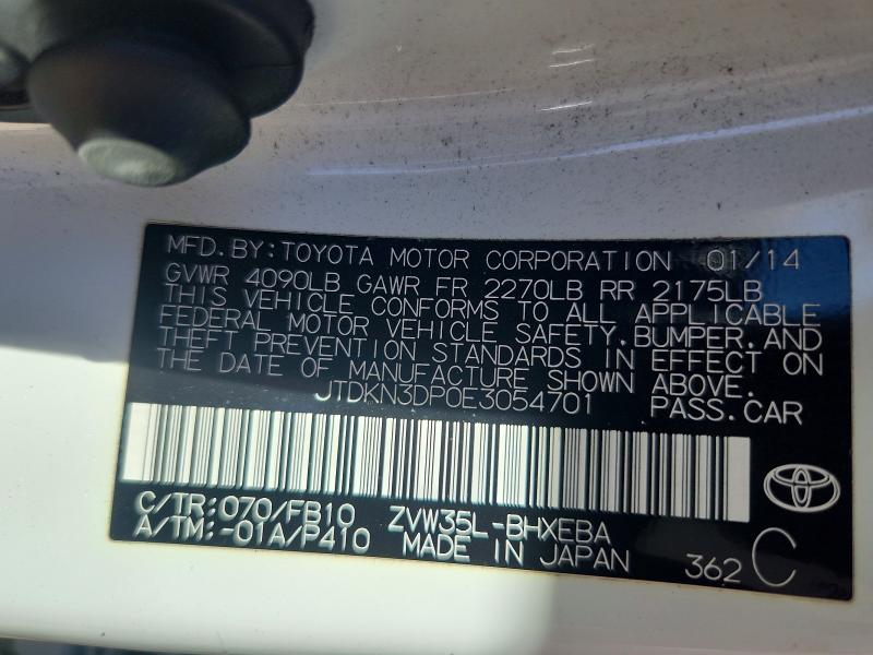 61369926 :رقم المزاد ، JTDKN3DP0E3054701 vin ، 2014 Toyota Prius Plug-in Hybrid مزاد بيع