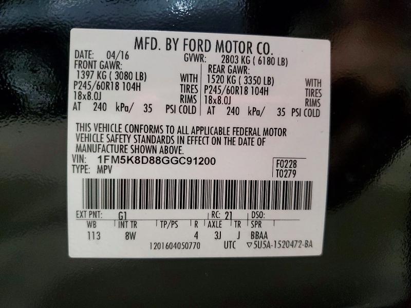 Продажа на аукционе авто 2016 Ford Explorer, vin: 1FM5K8D88GGC91200, номер лота: 59592866