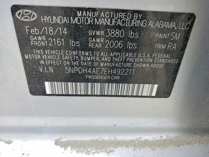 Aukcja sprzedaży 2014 Hyundai Elantra, vin: 5NPDH4AE7EH492211, numer aukcji: 60379296