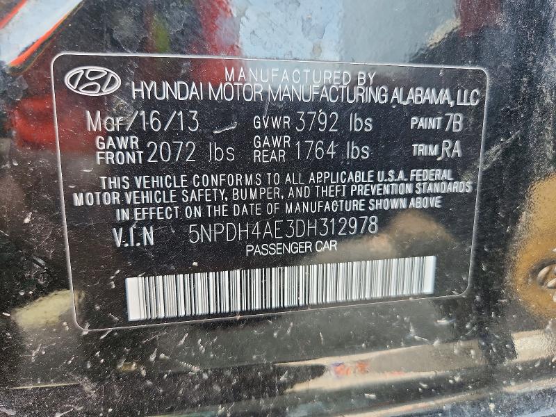 Продаж на аукціоні авто 2013 Hyundai Elantra, vin: 5NPDH4AE3DH312978, номер лоту: 61886126