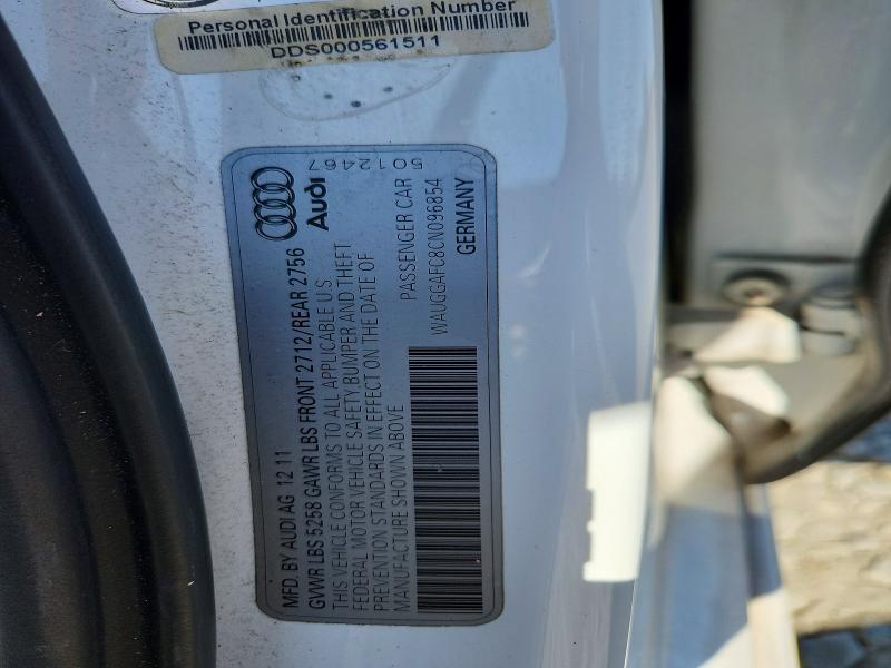 2012 Audi A6 მანქანა იყიდება აუქციონზე, vin: WAUGGAFC8CN096854, აუქციონის ნომერი: 60061086