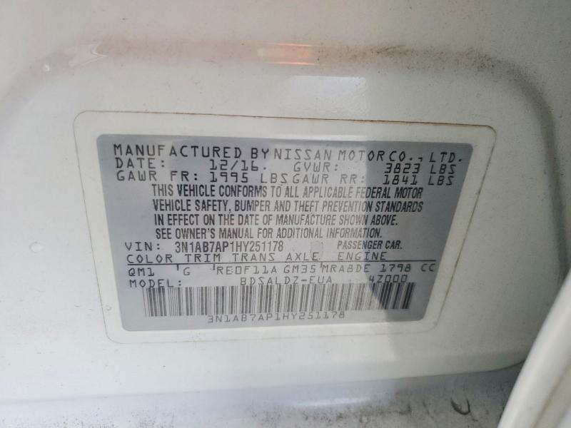 Aukcja sprzedaży 2017 Nissan Sentra, vin: 3N1AB7AP1HY251178, numer aukcji: 62494696