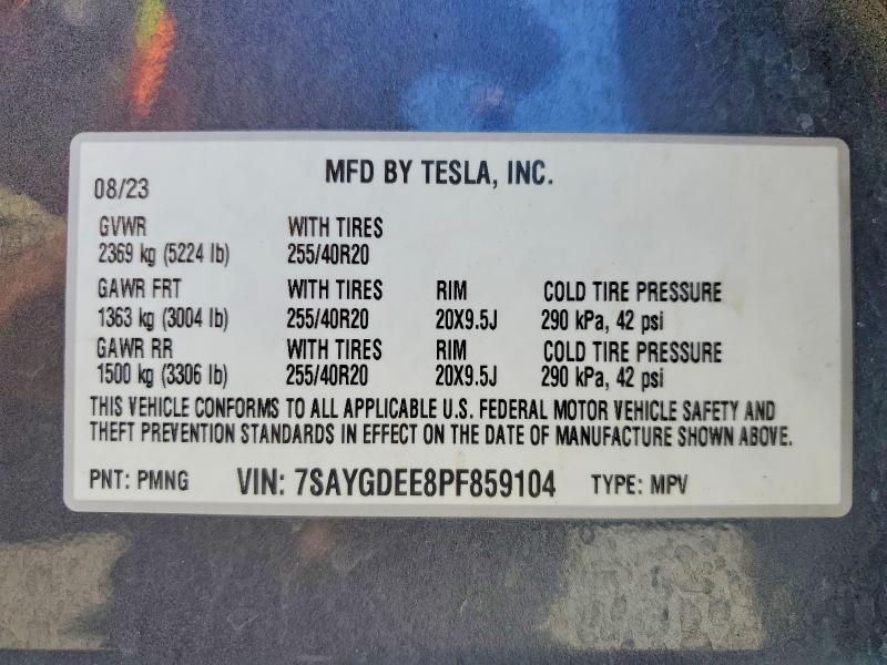 Продажа на аукционе авто 2023 Tesla Model Y, vin: 7SAYGDEE8PF859104, номер лота: 59702296