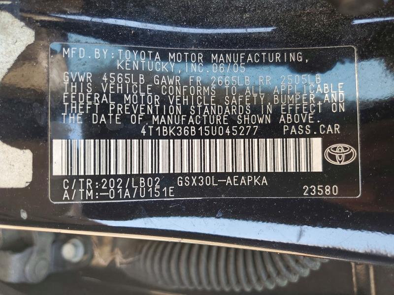 2005 Toyota Avalon მანქანა იყიდება აუქციონზე, vin: 4T1BK36B15U045277, აუქციონის ნომერი: 59632176